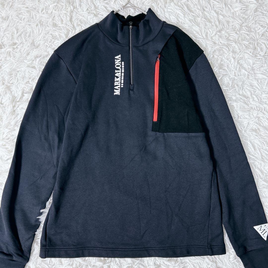 マーク&ロナ ハーフジップ プルオーバー ロゴ 44 黒　スカル ブラック