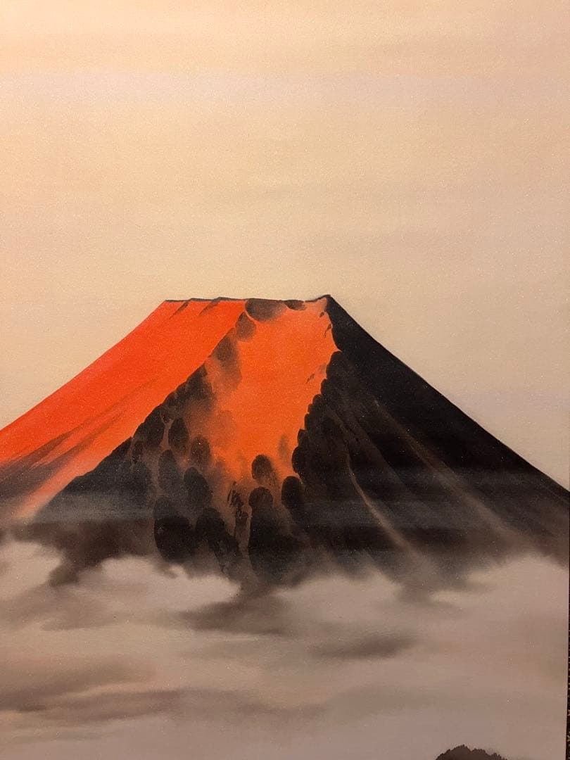 加瀬至 赤富士 肉筆 共箱 日本画 掛け軸 掛軸 正月 富士 縁起物 絵画アート