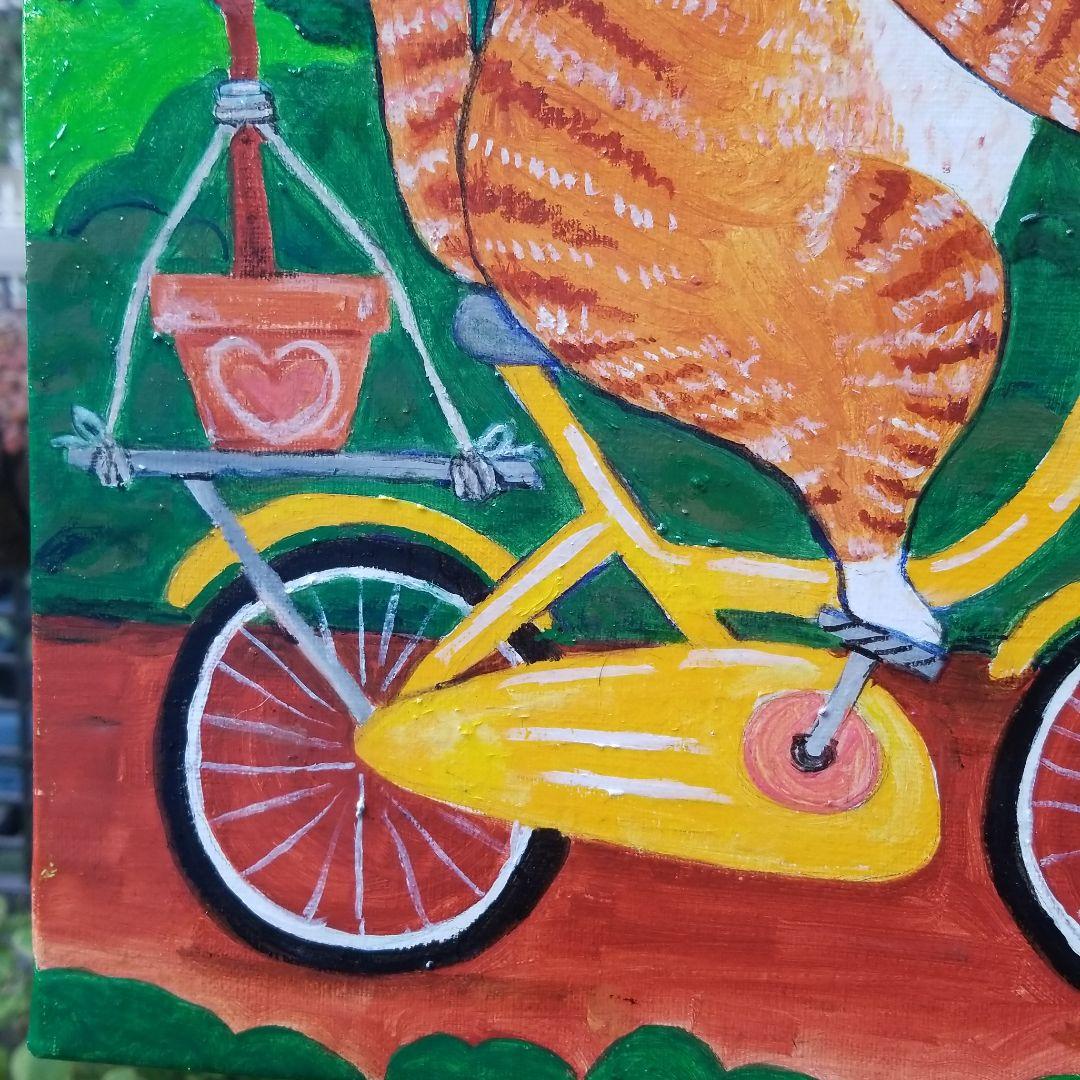 油絵　専用　自転車に乗るエースくん