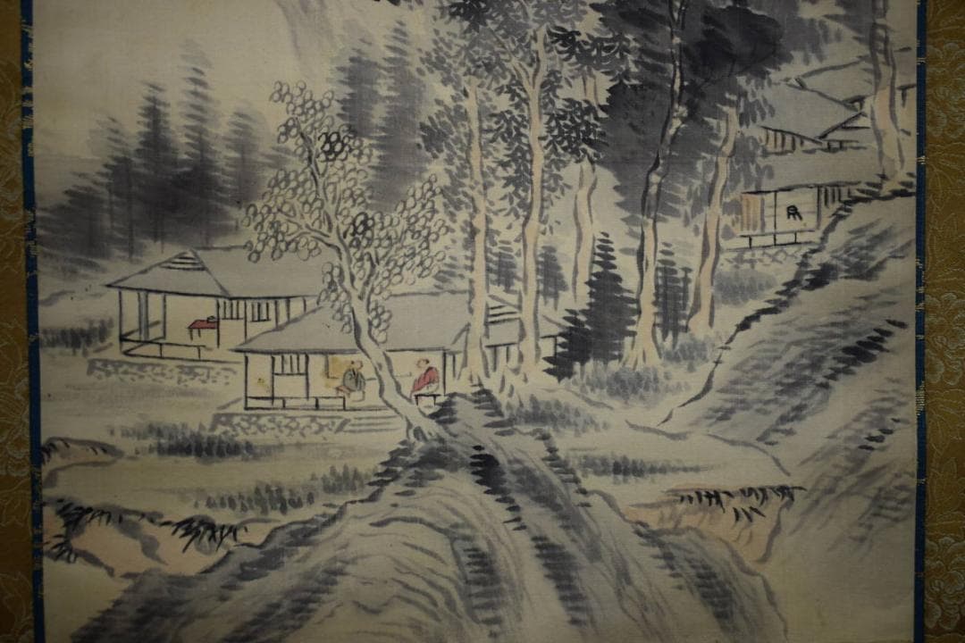 模写/岡田半江/山水画賛/桐合太巻箱付/布袋屋掛軸HG-321