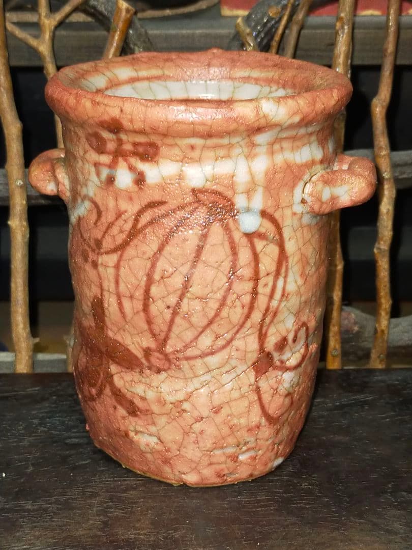 ♥志野　花器　桐箱付き　３　花瓶　掛花入れ　骨董品　アンティーク