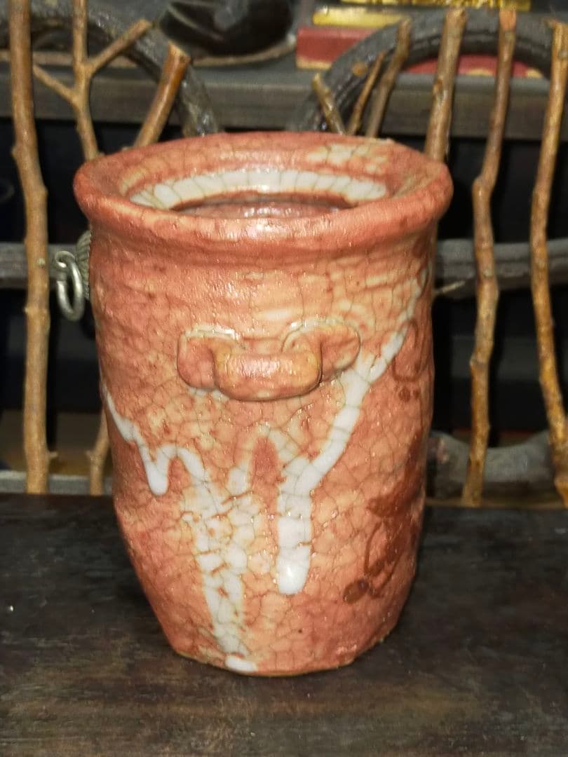 ♥志野　花器　桐箱付き　３　花瓶　掛花入れ　骨董品　アンティーク