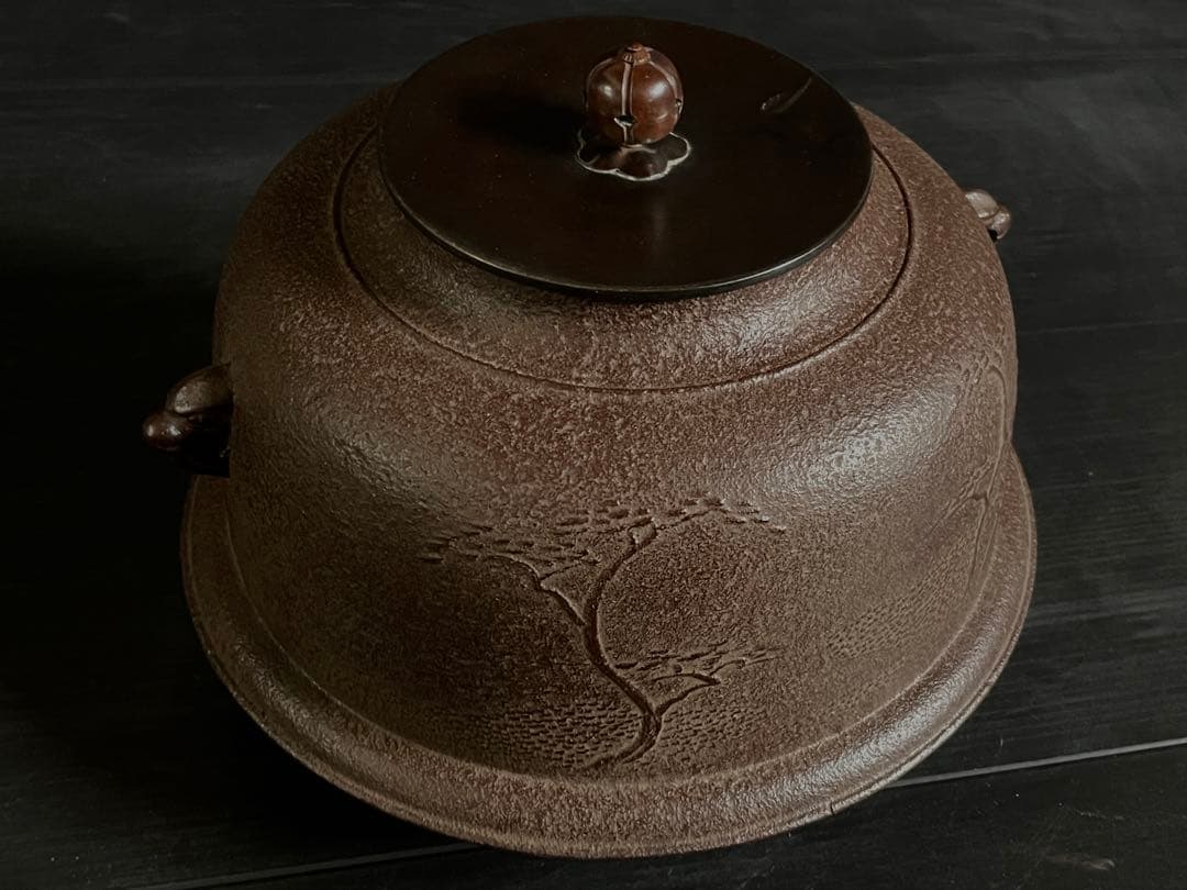 「母」 浜松地紋 真形羽付釜 佐藤浄清 共箱 栞 茶道具 （128あ）