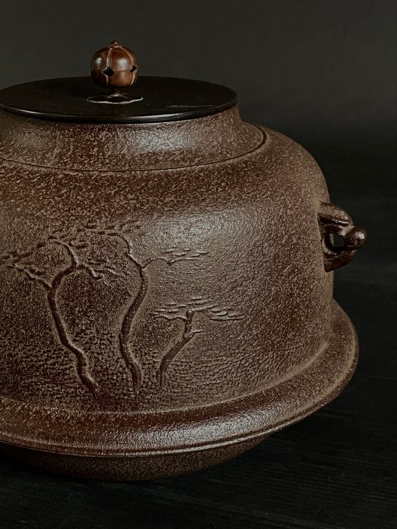 「母」 浜松地紋 真形羽付釜 佐藤浄清 共箱 栞 茶道具 （128あ）