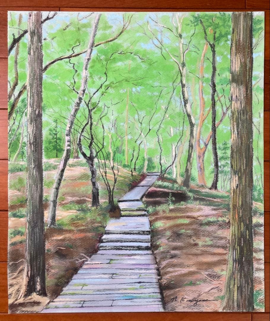 ヒメシャラの小径　パステル画