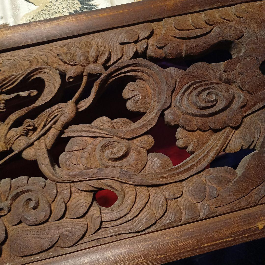 天女　欄間　大型　彫刻　木彫　女神　神様　龍　雲　和柄　現状品