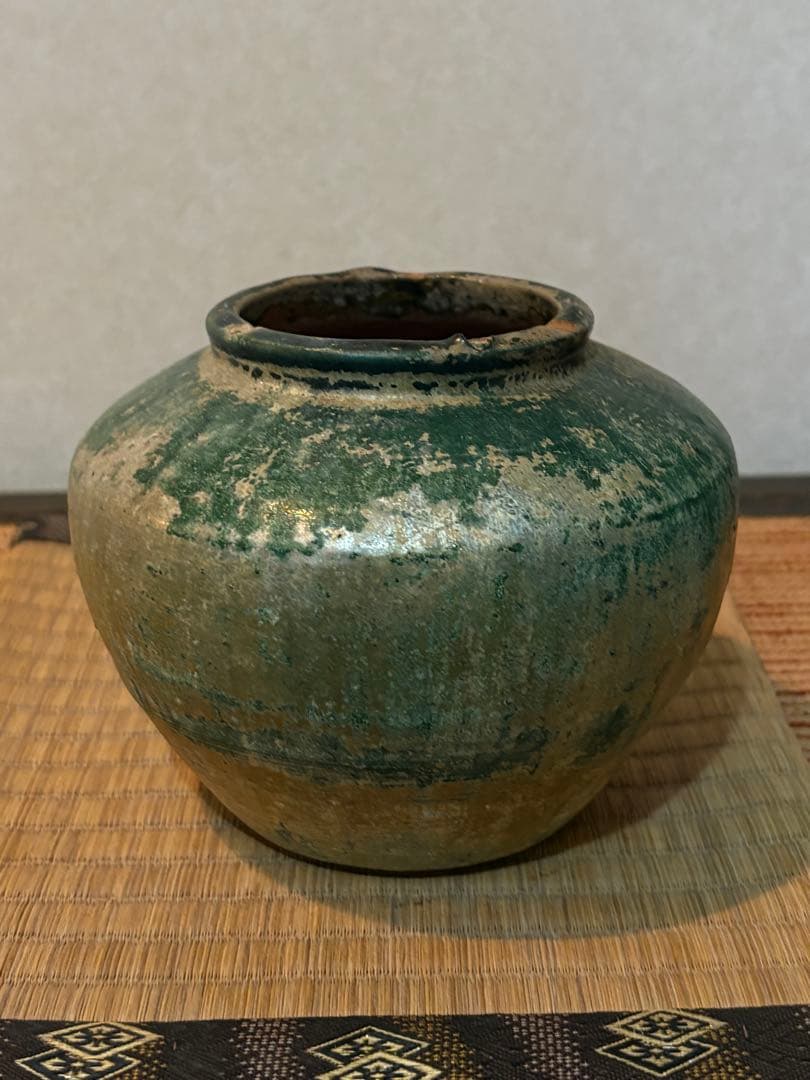 骨董　緑釉壺　古代出土品　漢時代　中国美術　古美術