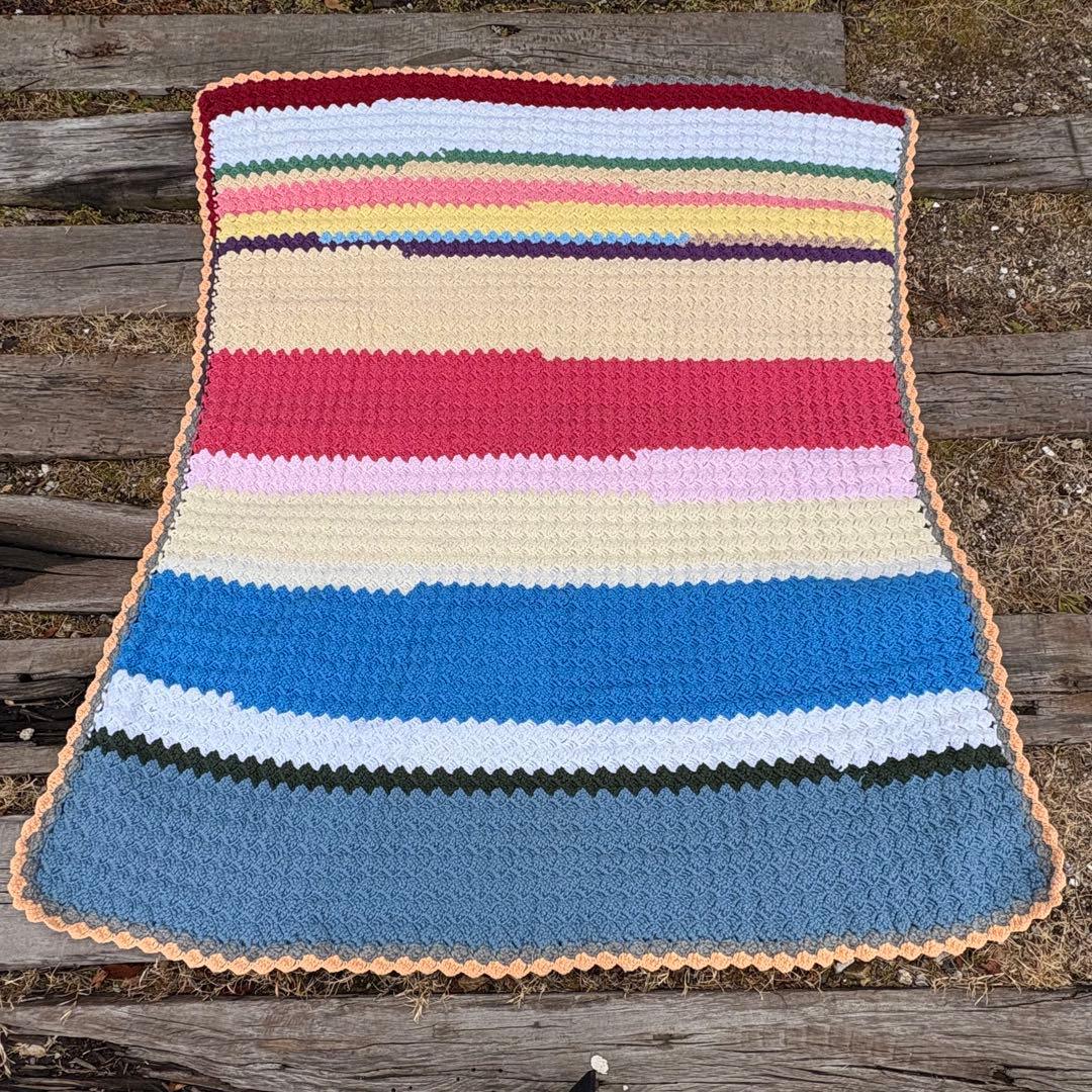 【USA vintage】グラニーブランケット ボーダー アメリカ ビンテージ