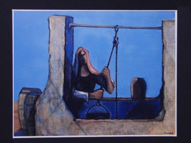 神戸文子、【水くみの女】、希少な画集より、状態良好、新品高級額装付