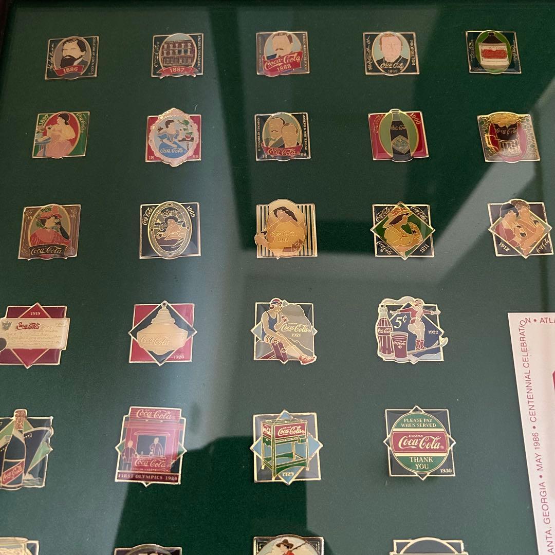 コカ・コーラ ピンバッジセット 額装品/ 100周年 1886-1986 限定品