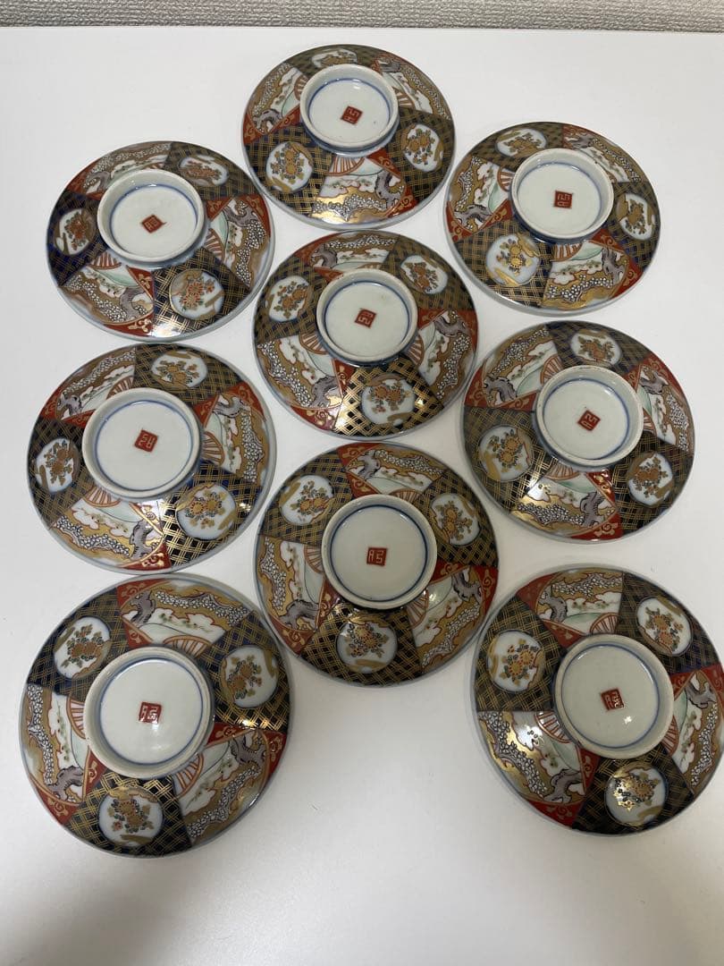 【現状品】有田焼 古伊万里焼 蓋付碗 煮物椀 汁椀 飯碗 10客 蓋9枚 レトロ