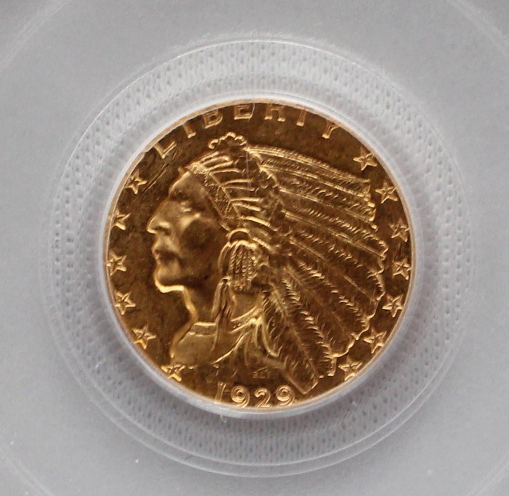 1929年 米国 インディアンヘッド ＄2.5クオーター金貨 PCGS MS62