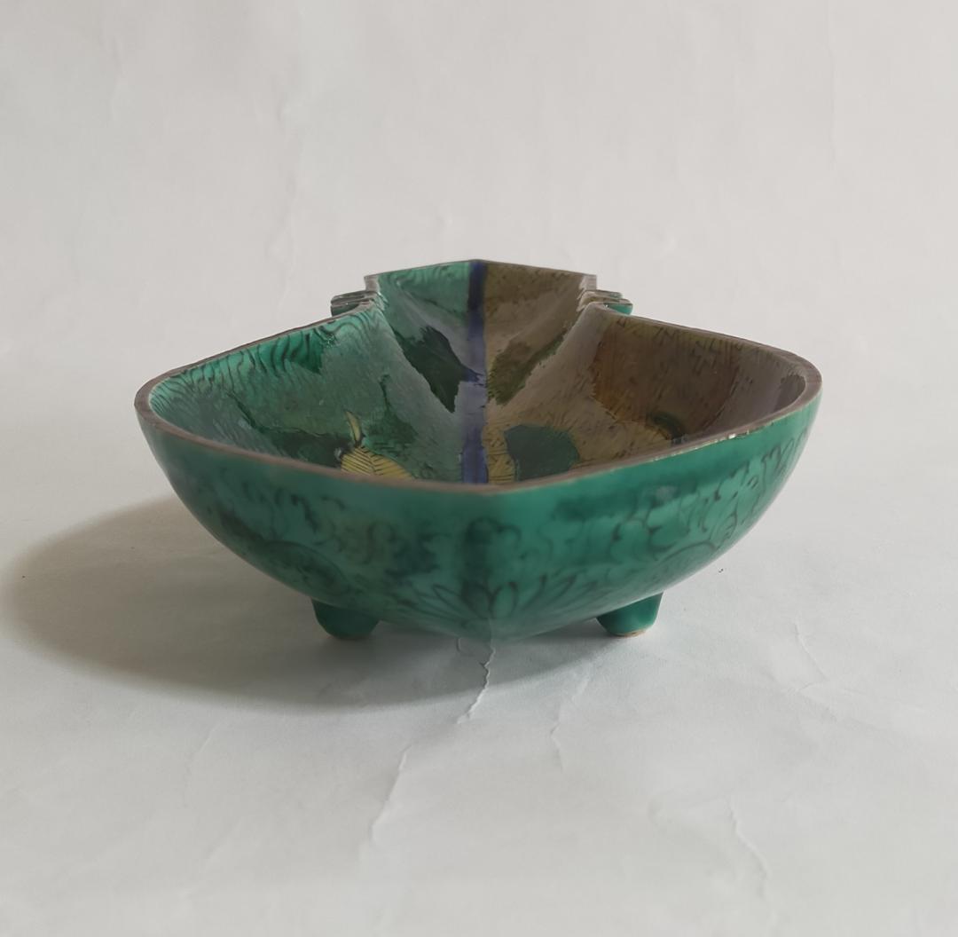 古九谷吉田屋青九谷琵琶形三足盛付皿