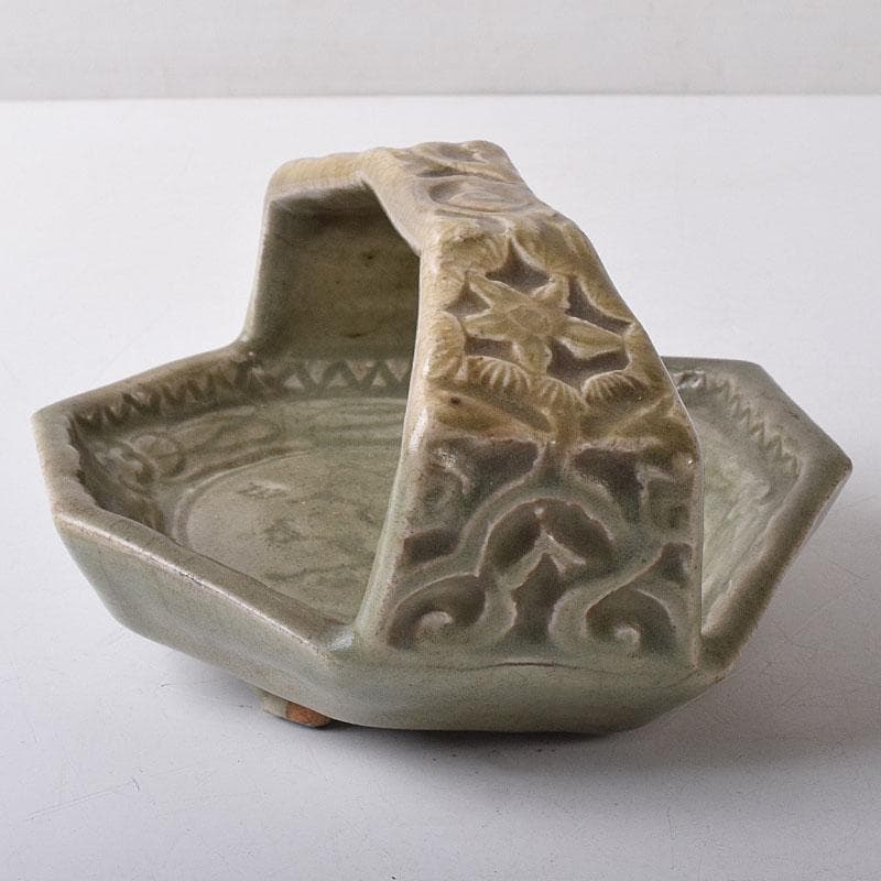 中国　七官青磁　刻花文　手鉢　時代箱　V　R8478