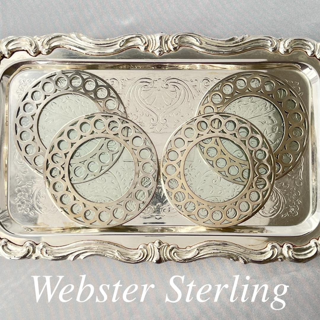 【WEBSTER】 【純銀 / ガラス】コースター 4枚 スターリングシルバー