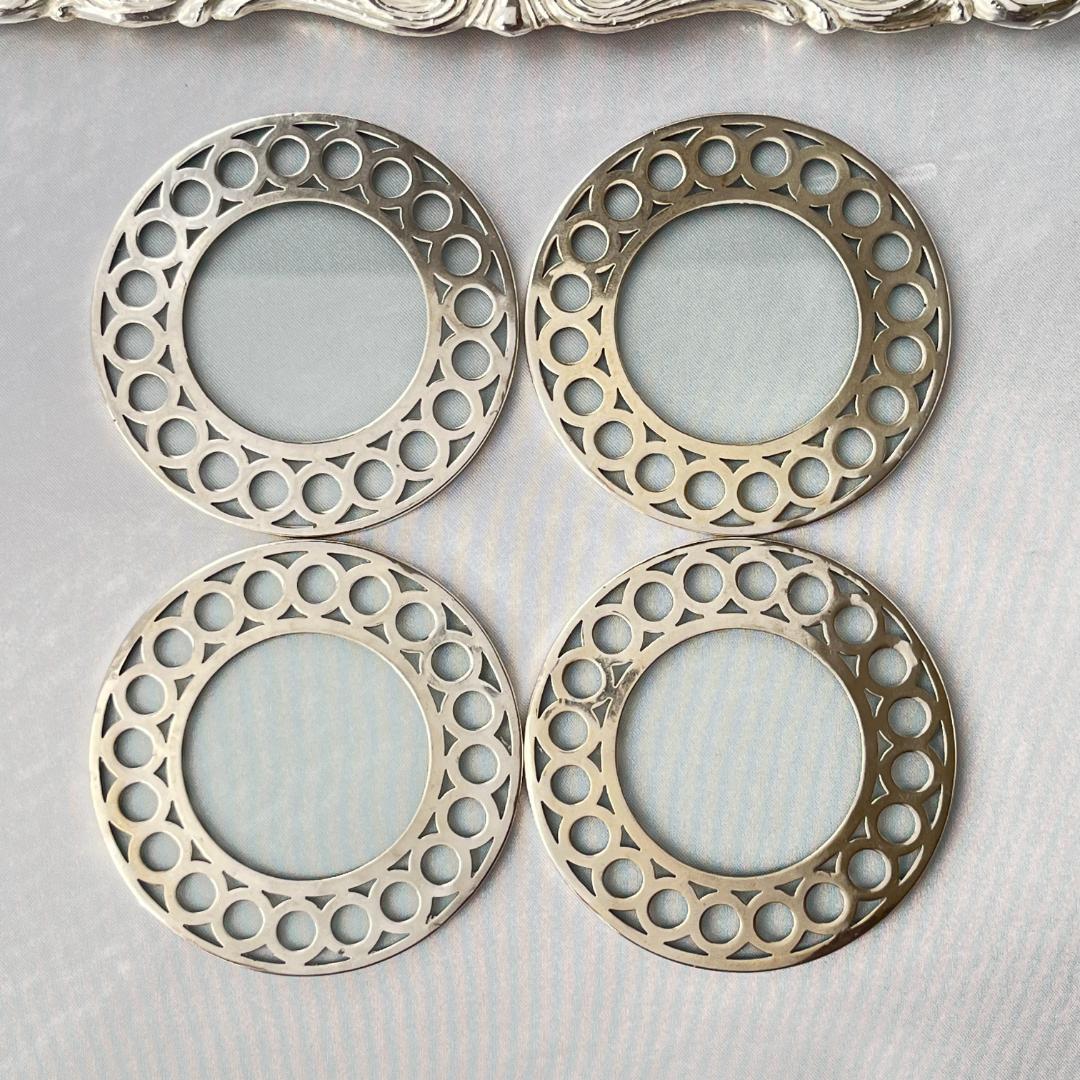 【WEBSTER】 【純銀 / ガラス】コースター 4枚 スターリングシルバー