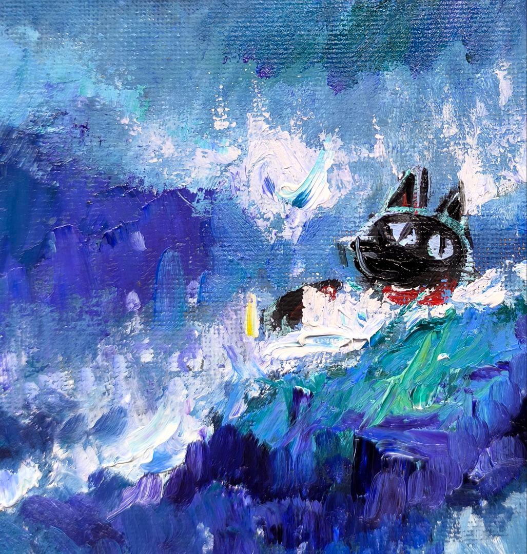 「波猫」　油絵　真作　原画　絵画　手描き
