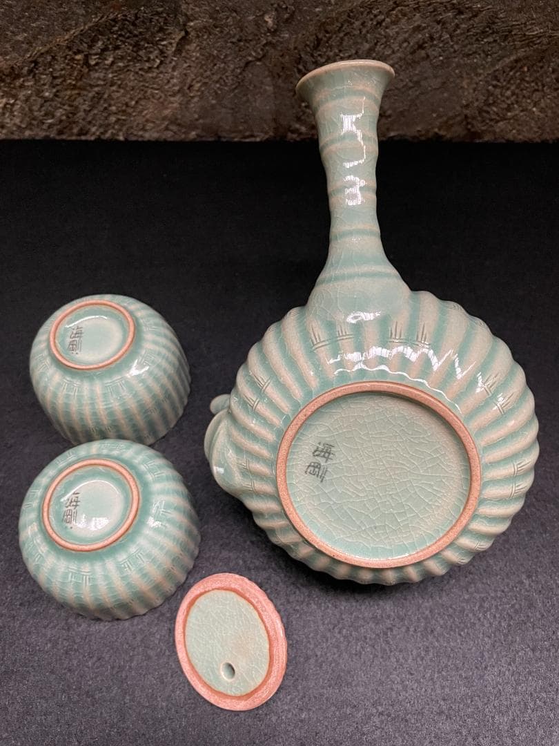 韓国 人間文化財 柳海剛 海剛 高麗 青磁 茶道具 茶器 骨董 急須 湯呑 美品