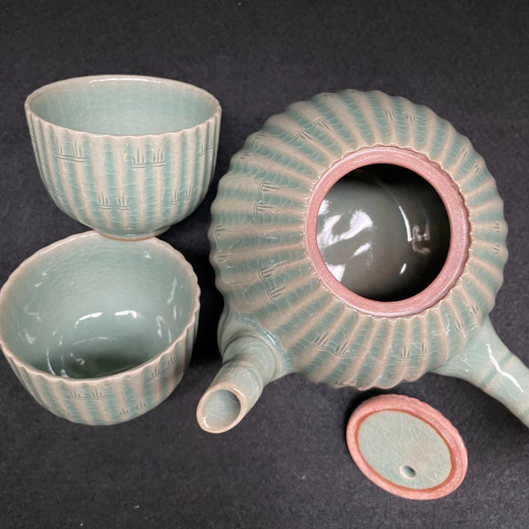 韓国 人間文化財 柳海剛 海剛 高麗 青磁 茶道具 茶器 骨董 急須 湯呑 美品