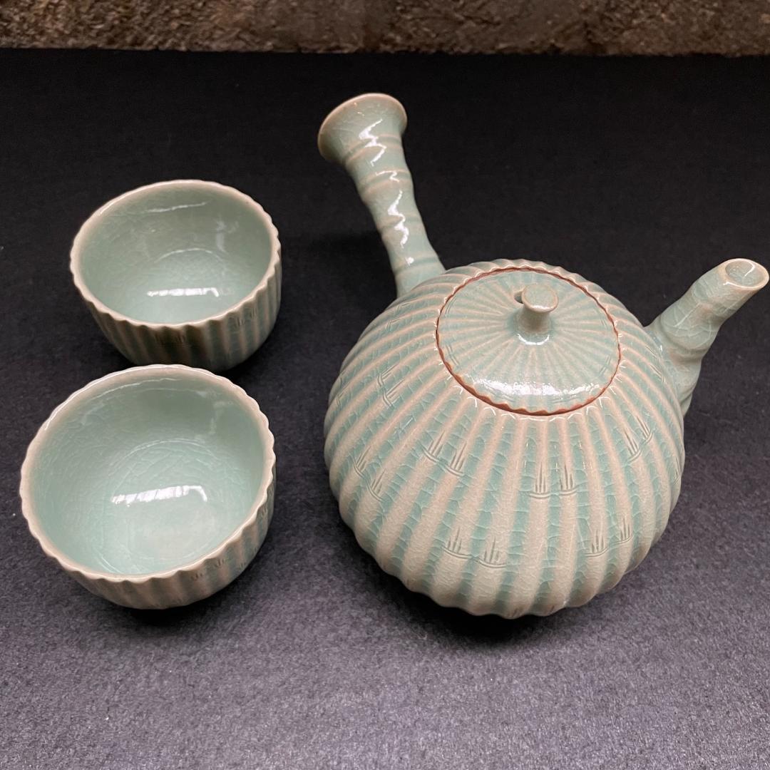 韓国 人間文化財 柳海剛 海剛 高麗 青磁 茶道具 茶器 骨董 急須 湯呑 美品