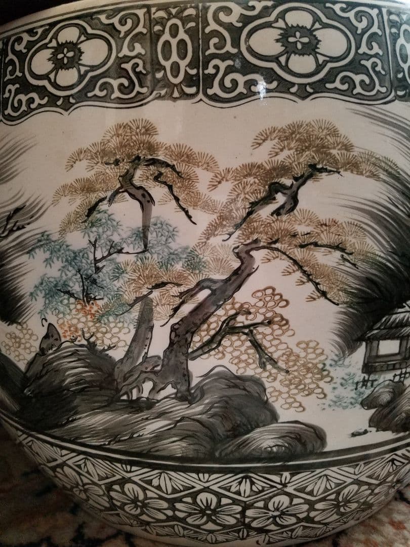 特大 火鉢 黒染付 骨董品 陶器 ガーデニング 金魚鉢 メダカ 水槽