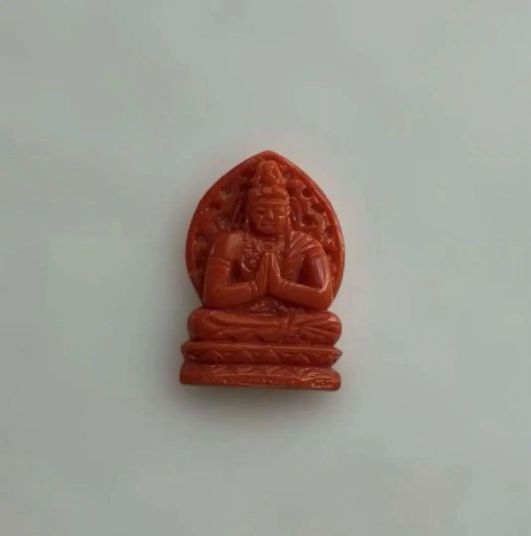 【名工 谷口康隆 作】天然珊瑚 大日如来 彫刻 2cm 百貨店購入 お守り 珊瑚