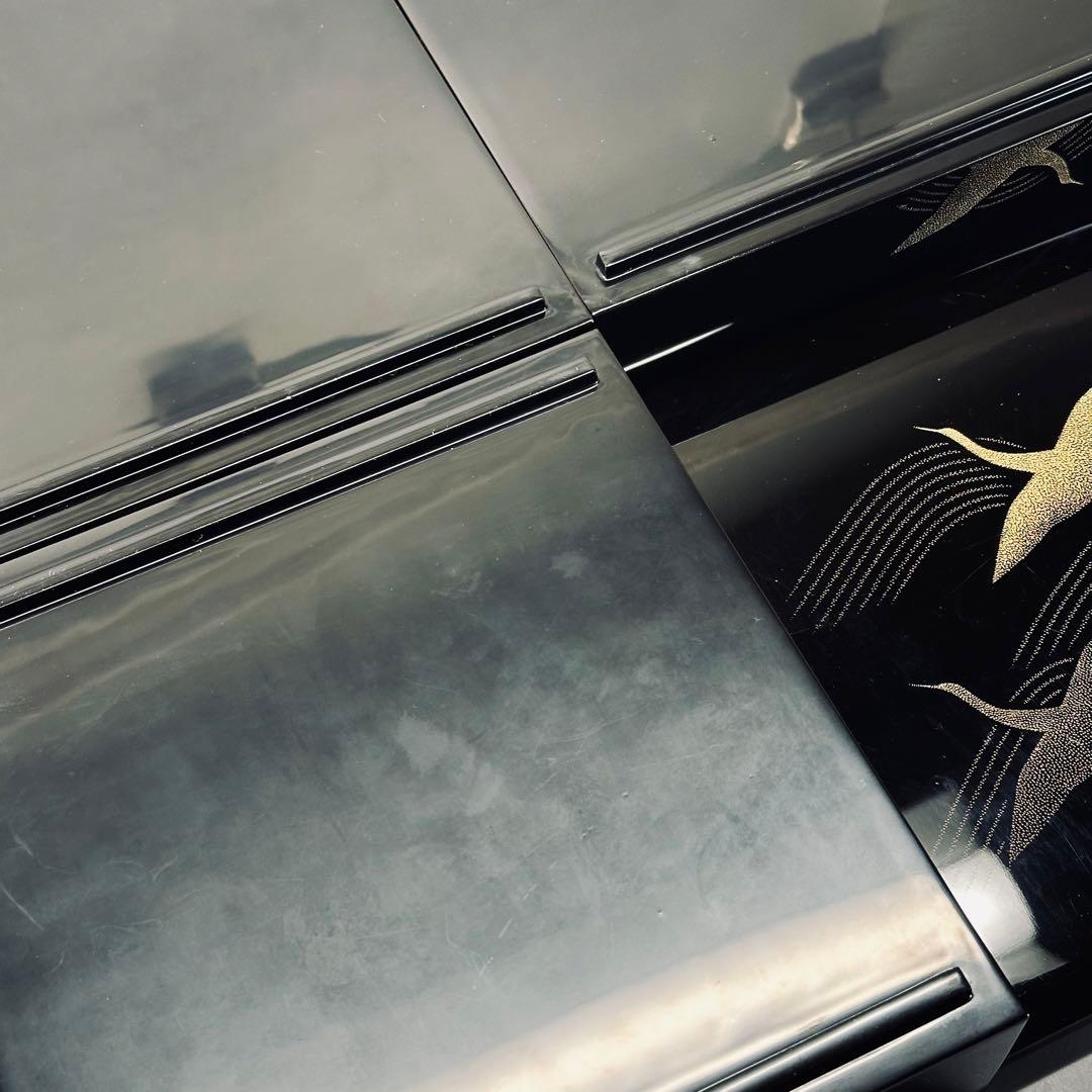 a352 送料無料 輪島塗 巨匠 三谷吾一作 千羽鶴 沈金 三段重 在銘 共箱