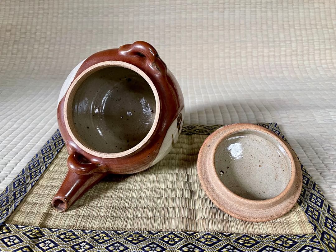 浜田庄司　柿釉鐡窓絵土瓶