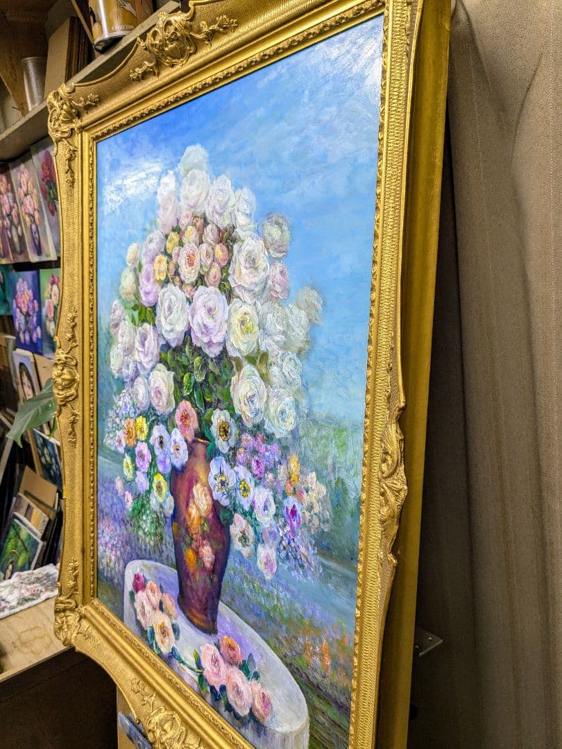 画家haru油彩画F２５号相当★薔薇★肉筆画＊一点物＊静物画★