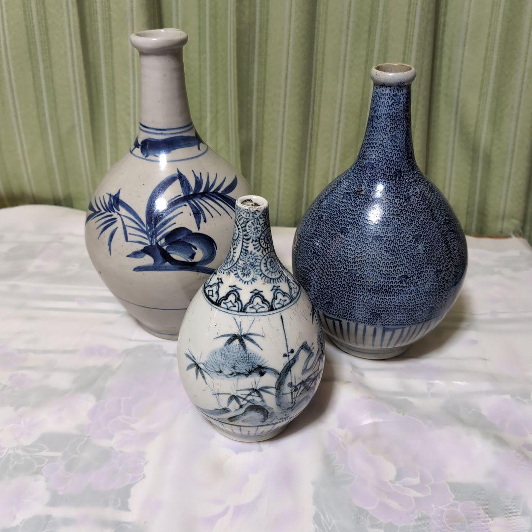 古伊万里、笹徳利、微塵徳利、松竹唐草模様徳利３点セツト