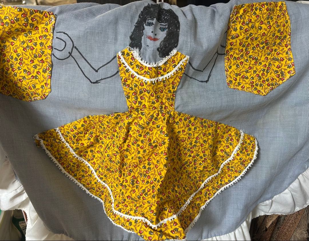 1950年代　アメリカン　ヴィンテージ ハンドメイド エプロン　手描き　雑貨