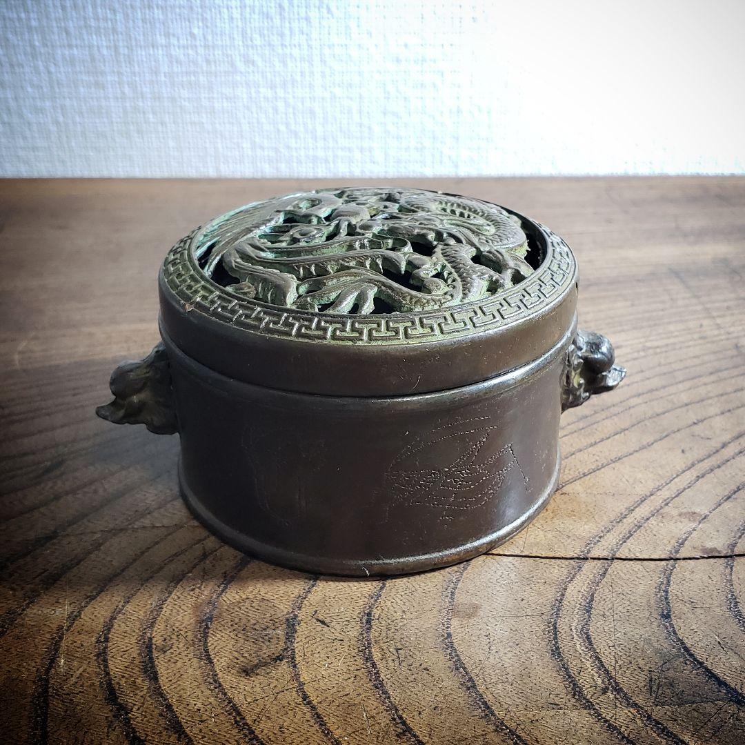 香炉　龍　鳳凰　白菜　獅子双耳　バッタ　銅香炉　銘あり　小物入れ　ジュエリー