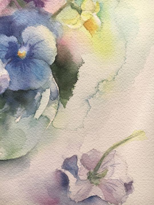 透明水彩画原画、可愛いパンジーB