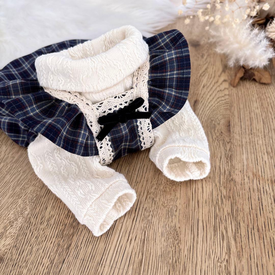 ハンドメイド　ネイビーミックスチェック　フリルワンピース