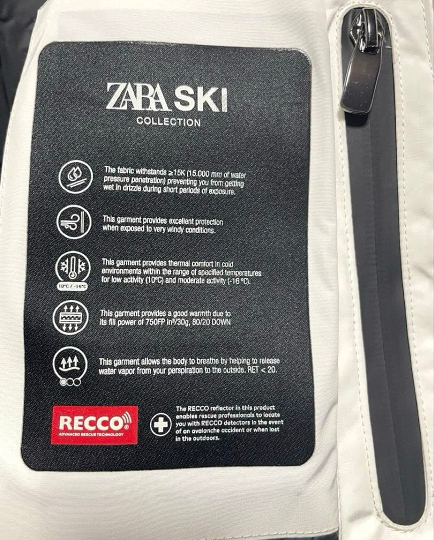 撥水&防風&通気性　新品 ZARA RECCO® スキー ダウンジャケット