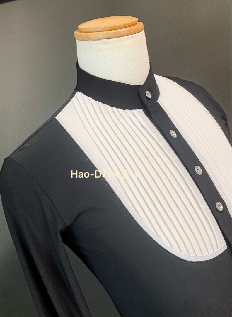 社交ダンス★ラテン★メンズ★新品★シャツ★白黒★イカ胸★Ｍ