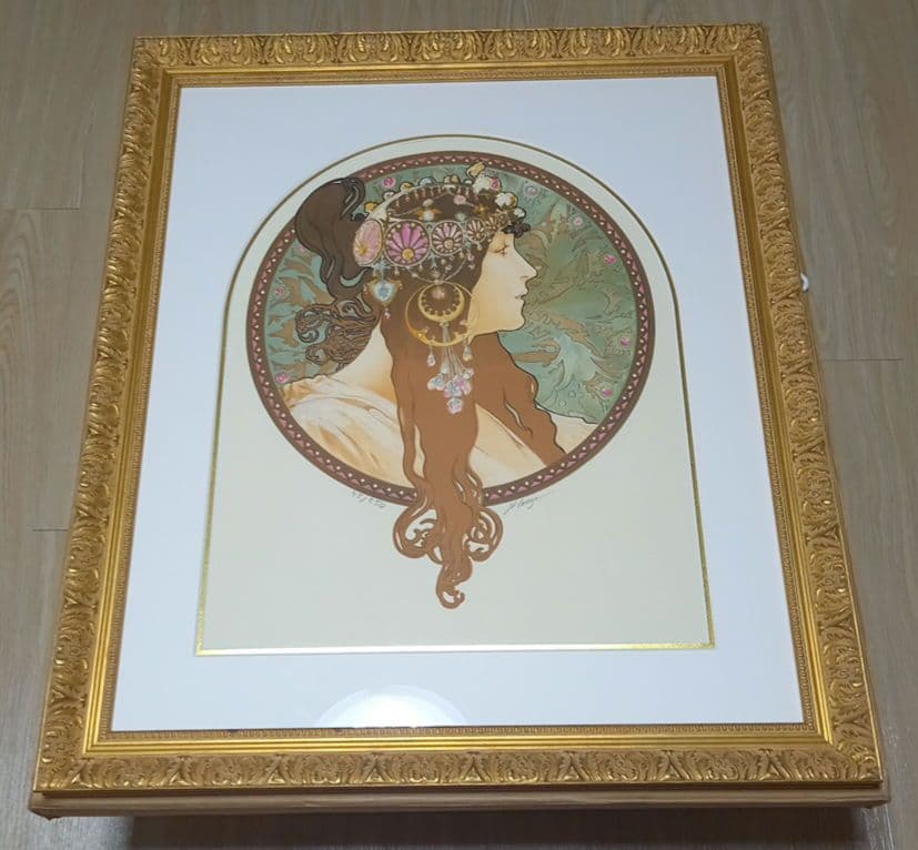 アルフォンス・ミュシャ ブルネット 内袋付き リトグラフ