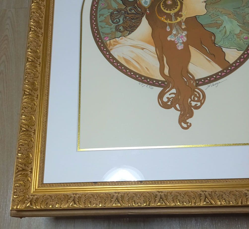 アルフォンス・ミュシャ ブルネット 内袋付き リトグラフ