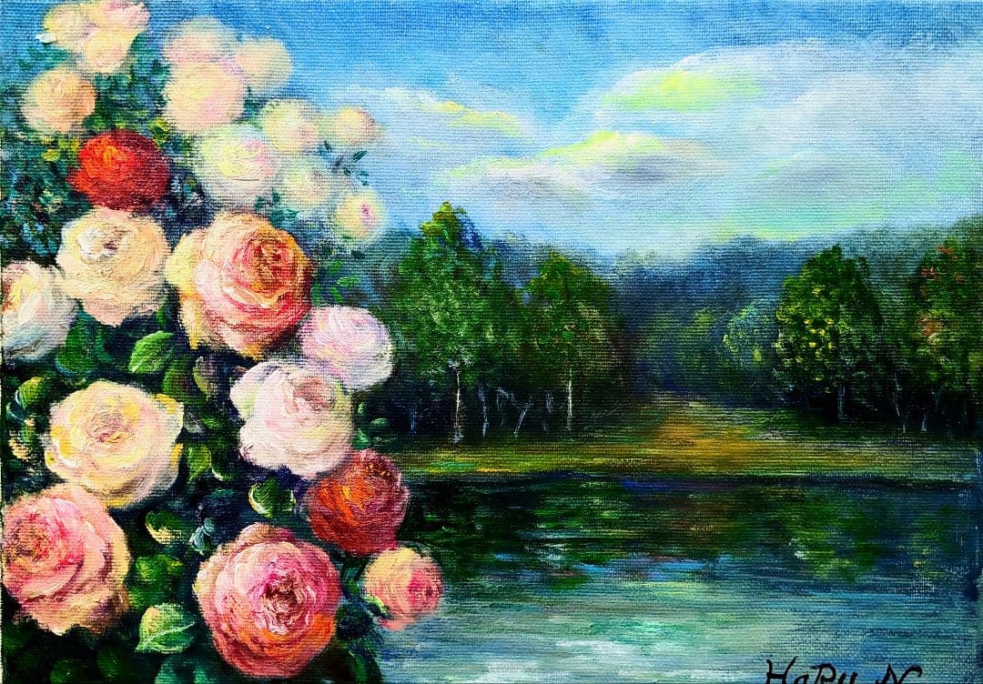 画家haru　油彩画F４号☆薔薇★　真作、原画、一点物。