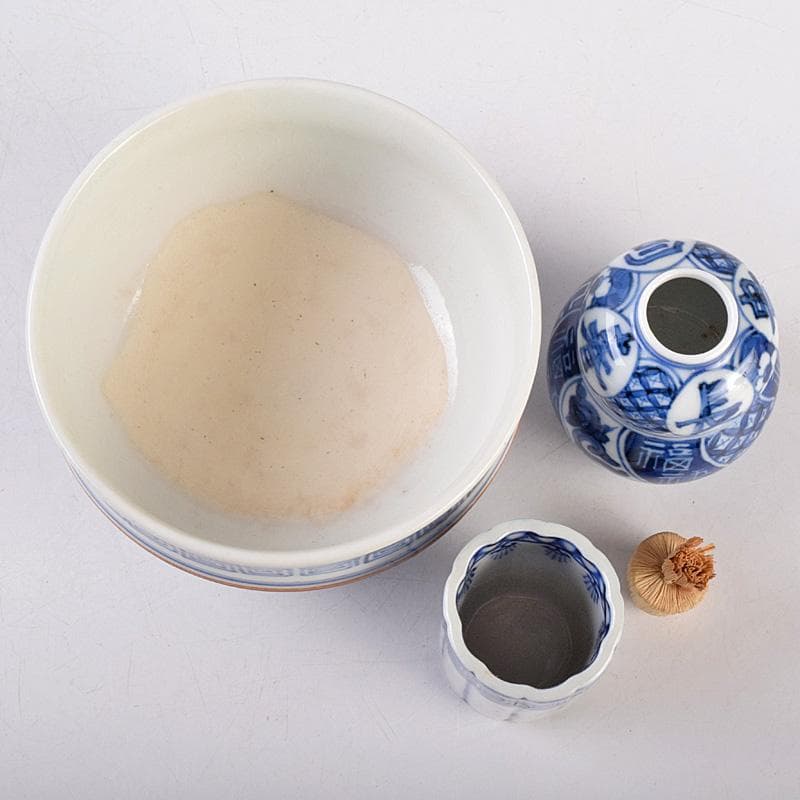 美子銘　扇蒔絵　茶箱　五良太甫呉祥瑞造　染付　振出など　十一点　M　R9008