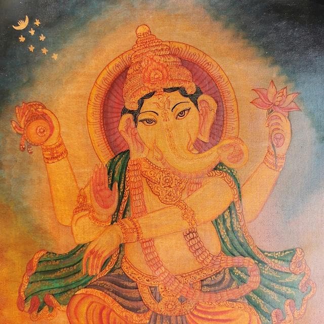 ガネーシャ：タンカサイズ縦43cm×横32cm　タンカ　仏画（額縁なし）