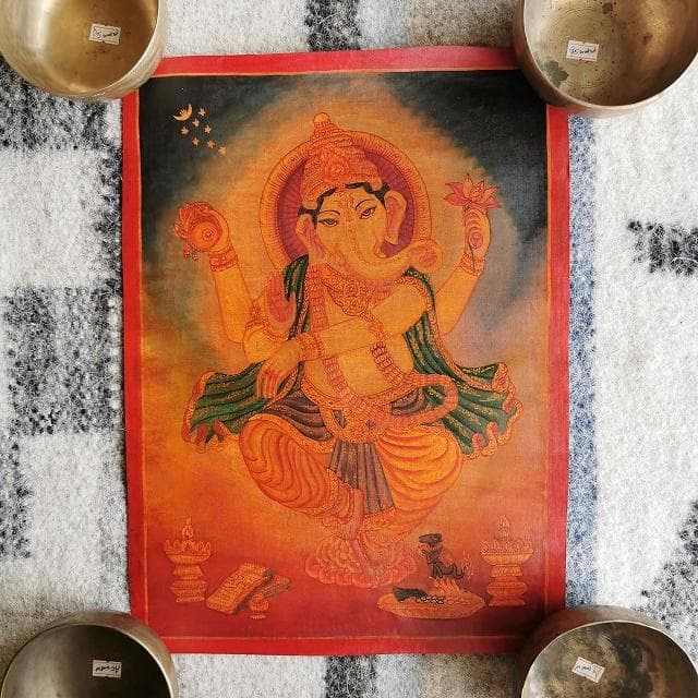 ガネーシャ：タンカサイズ縦43cm×横32cm　タンカ　仏画（額縁なし）