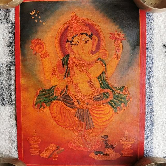 ガネーシャ：タンカサイズ縦43cm×横32cm　タンカ　仏画（額縁なし）