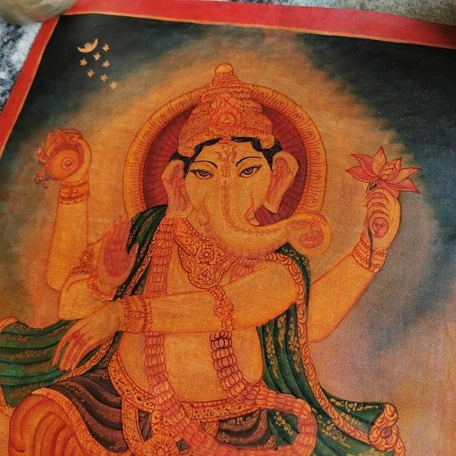 ガネーシャ：タンカサイズ縦43cm×横32cm　タンカ　仏画（額縁なし）