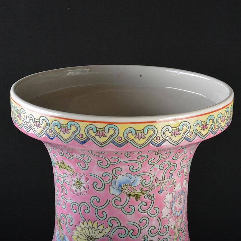 中国　中国景徳鎮製　粉彩　漢詩孔雀牡丹文瓶　D　R5521C