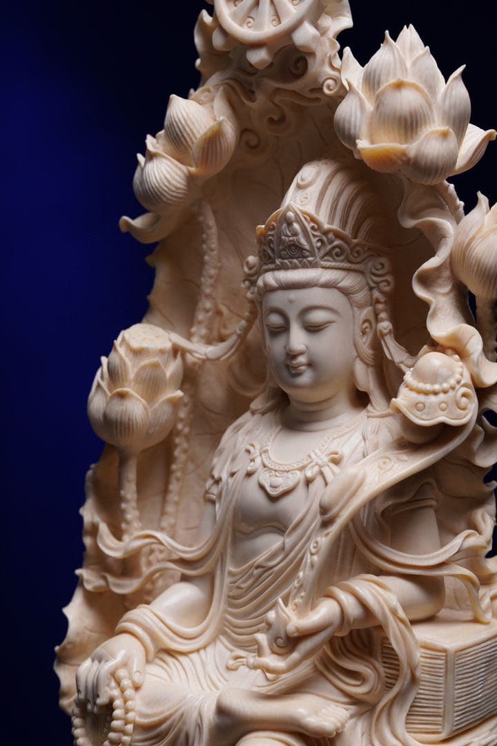 天然マンモス牙美しい手作り彫刻如意観音 置物