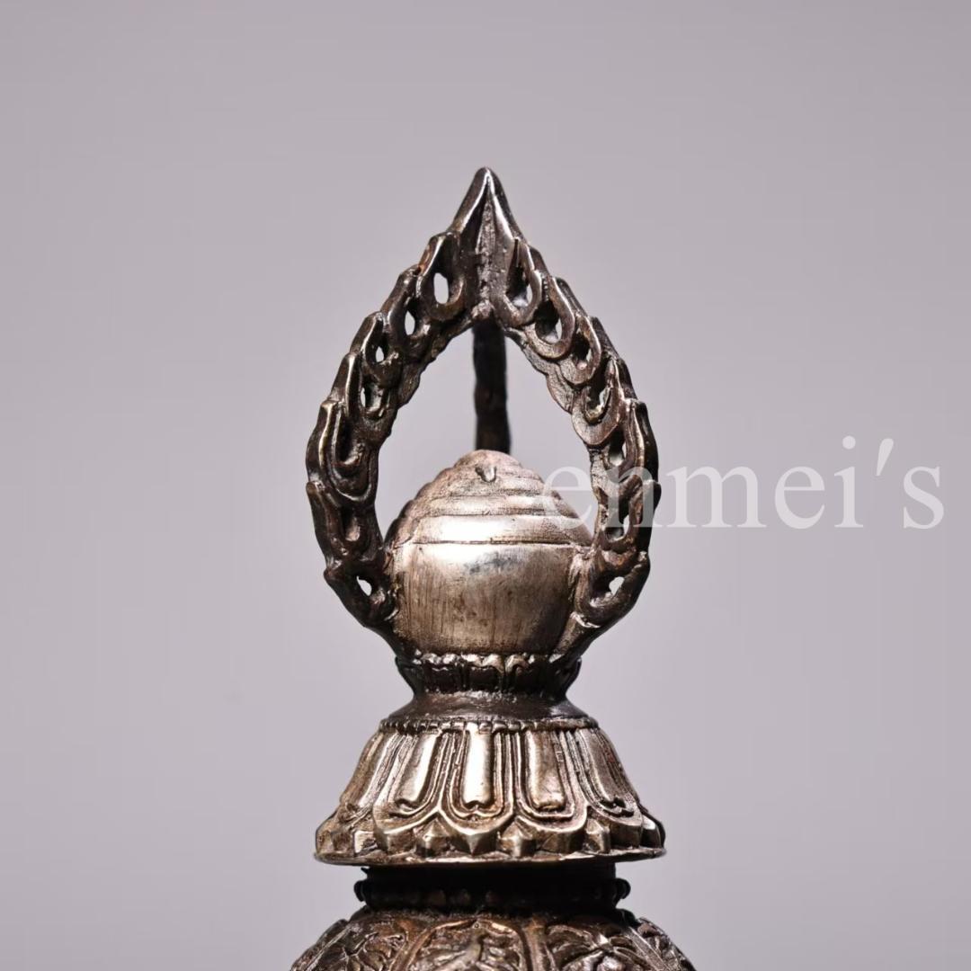 中国古美術・錾刻鎏銀 吉祥八宝鳳耳香炉セット・純銅製・高浮彫・熏香爐・仏具・置物