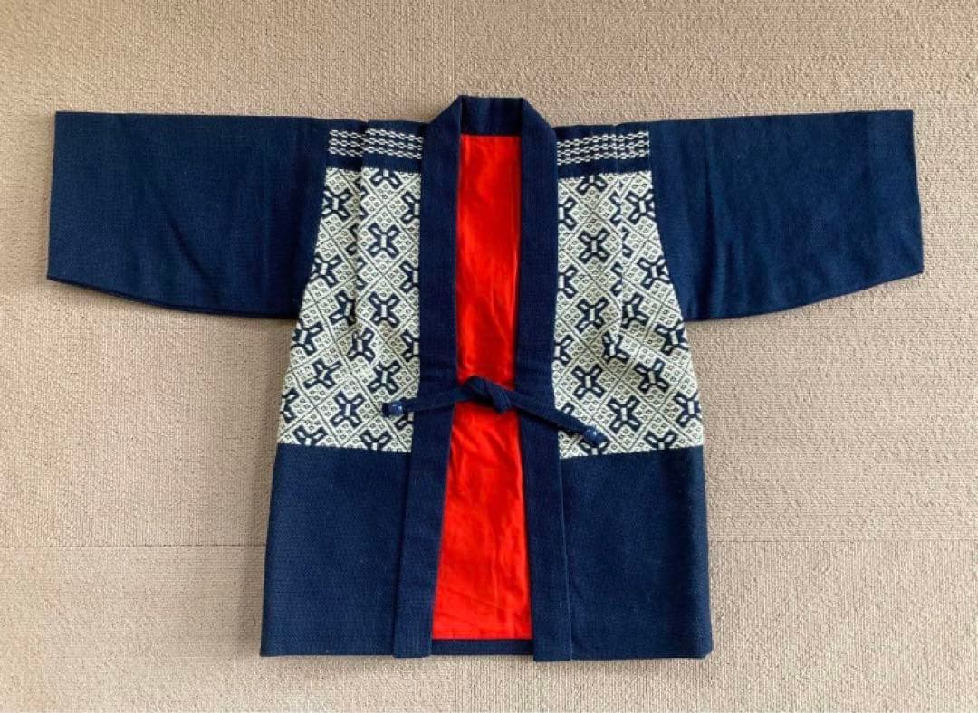 美品　津軽　こぎん刺し　刺し子　はっぴ　半纏　キッズ　子供サイズ 羽織