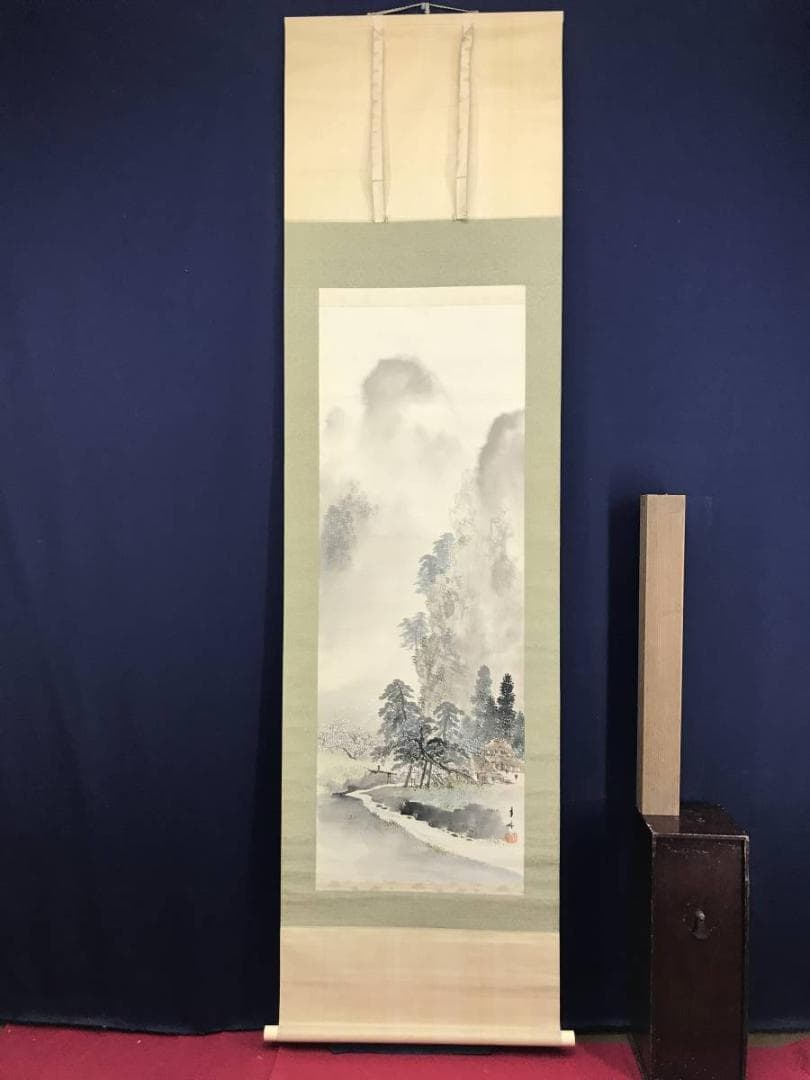 【真作】大西圭斎/春景山水図/山水図/掛軸/名家伝来/AD-349
