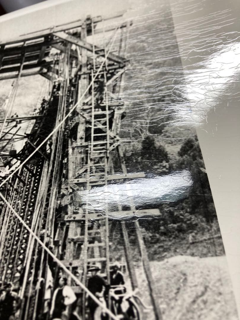 球磨川第一橋梁　鉄道橋の建設 モノクロ写真 ③